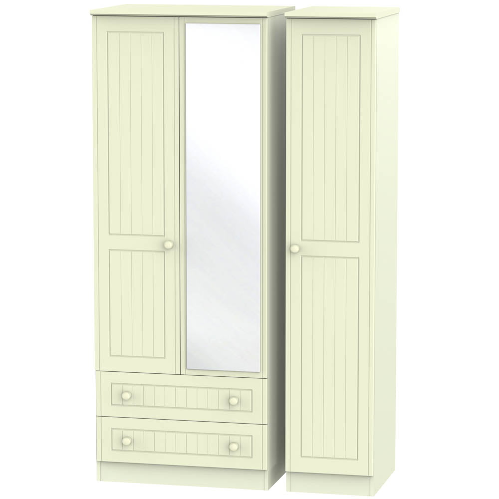 Welcome Furniture Wardrobe DefaultTitle Warwick Tall Triple 2 Drawer Mirror Wardrobe Cream WAR142