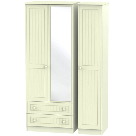 Welcome Furniture Wardrobe DefaultTitle Warwick Tall Triple 2 Drawer Mirror Wardrobe Cream WAR142