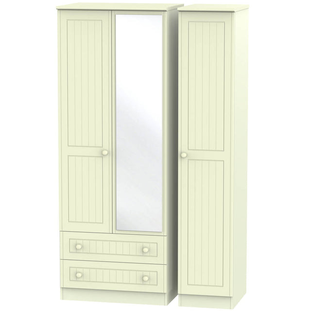 Welcome Furniture Wardrobe DefaultTitle Warwick Tall Triple 2 Drawer Mirror Wardrobe Cream WAR142
