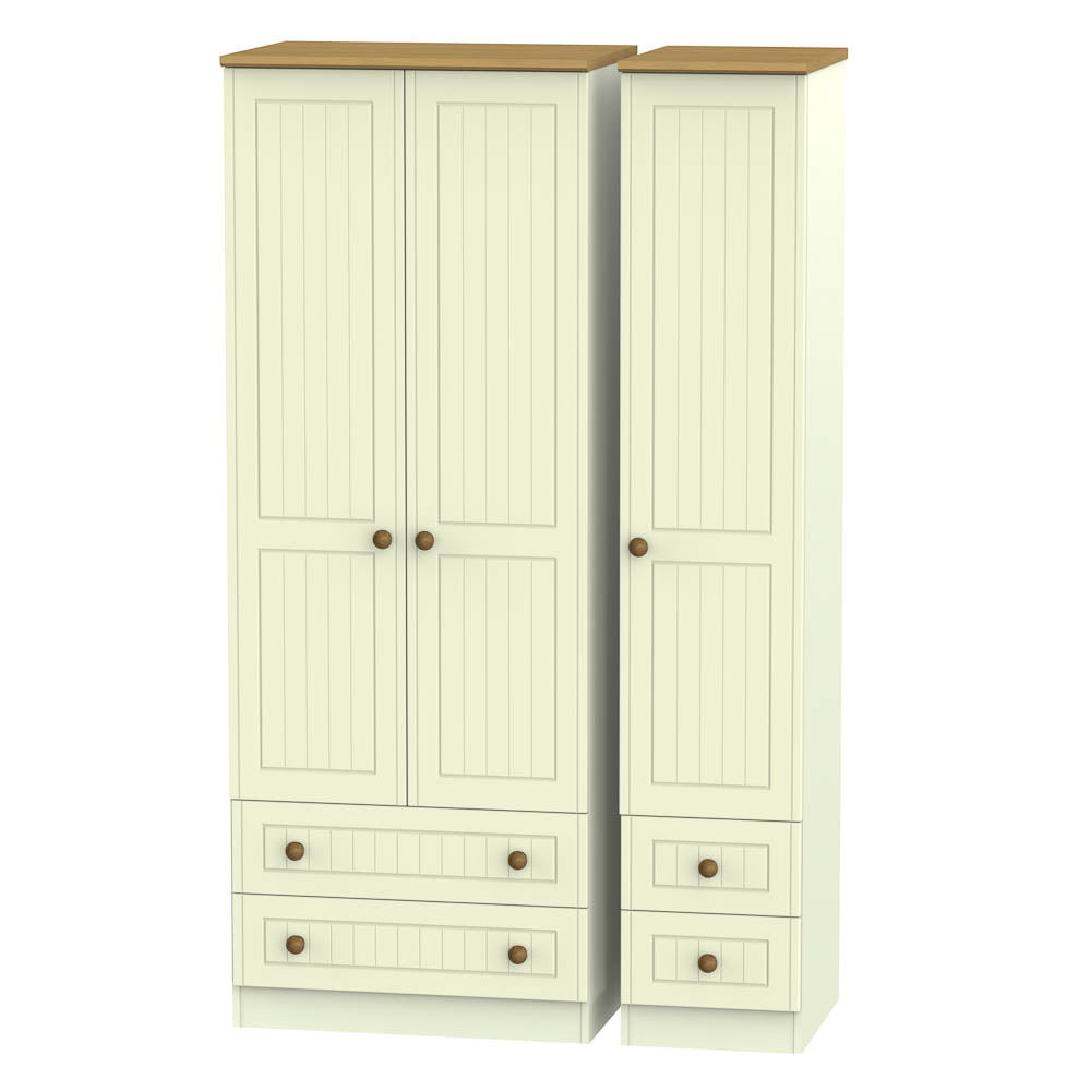 Welcome Furniture Wardrobe DefaultTitle Warwick Tall Triple 2 Drawer plus Drawer Wardrobe Cream and Oak WAR161