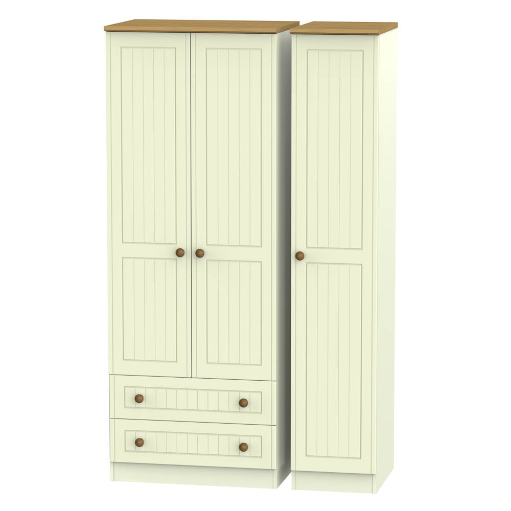 Welcome Furniture Wardrobe DefaultTitle Warwick Tall Triple 2 Drawer Wardrobe Cream and Oak WAR141
