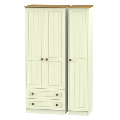 Welcome Furniture Wardrobe DefaultTitle Warwick Tall Triple 2 Drawer Wardrobe Cream and Oak WAR141