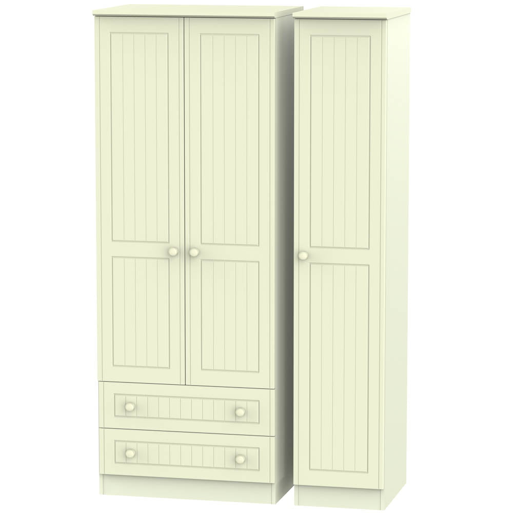 Welcome Furniture Wardrobe DefaultTitle Warwick Tall Triple 2 Drawer Wardrobe Cream WAR141