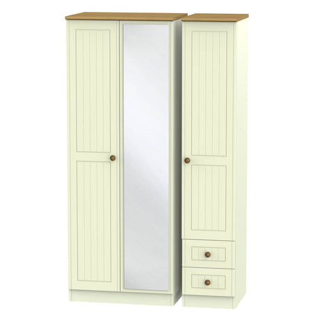 Welcome Furniture Wardrobe DefaultTitle Warwick Tall Triple Mirror plus Drawer Wardrobe Cream and Oak WAR167