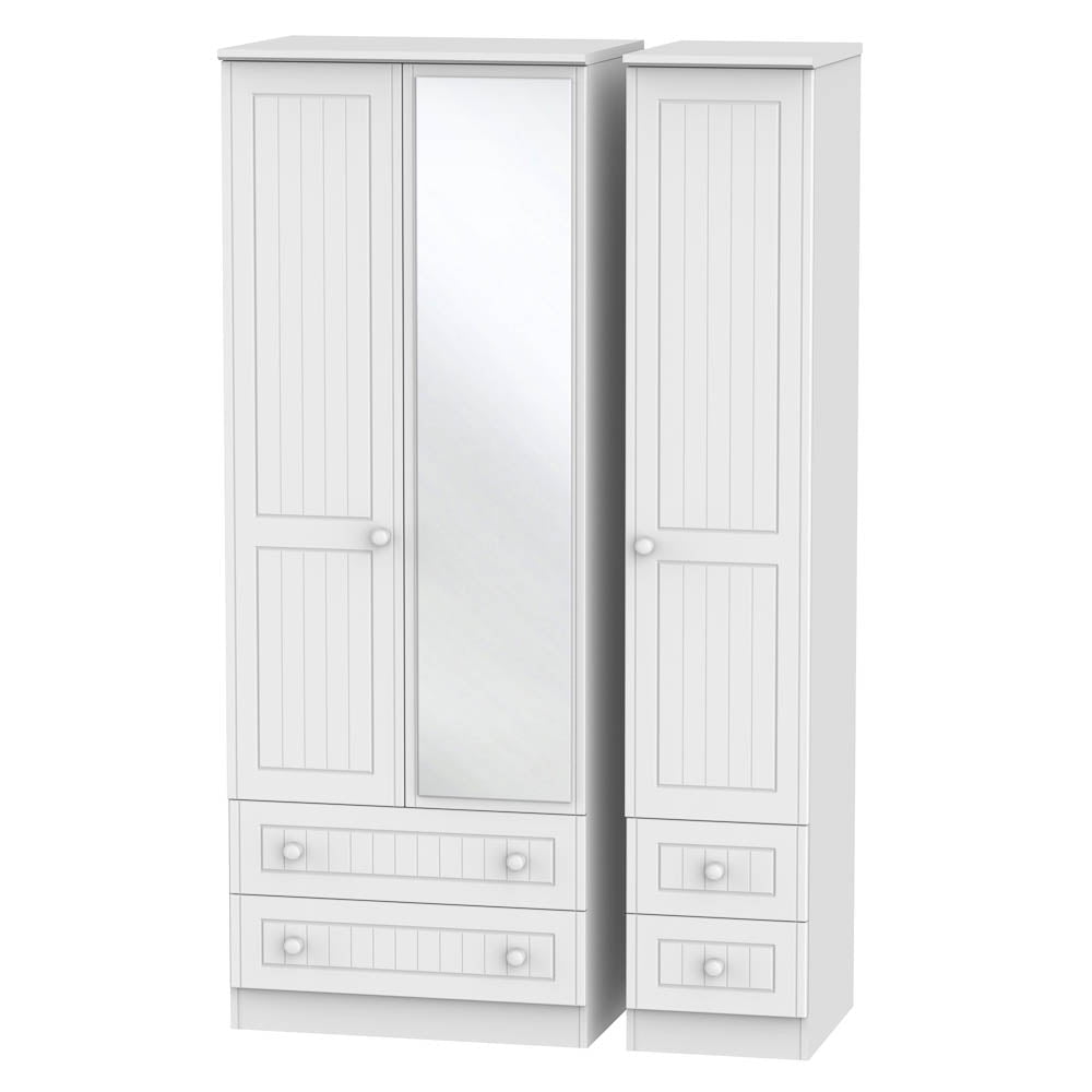 Welcome Furniture Wardrobe DefaultTitle Warwick Tall Triple Mirror plus Drawer Wardrobe White WAR167
