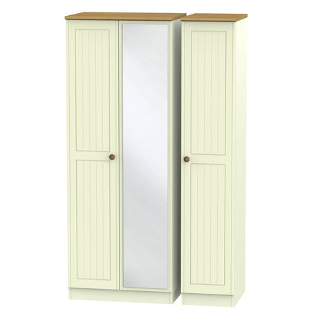 Welcome Furniture Wardrobe DefaultTitle Warwick Tall Triple Mirror Wardrobe Cream and Oak WAR147