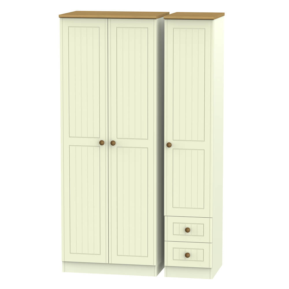 Welcome Furniture Wardrobe DefaultTitle Warwick Tall Triple Plain plus Drawer Wardrobe Cream and Oak WAR160