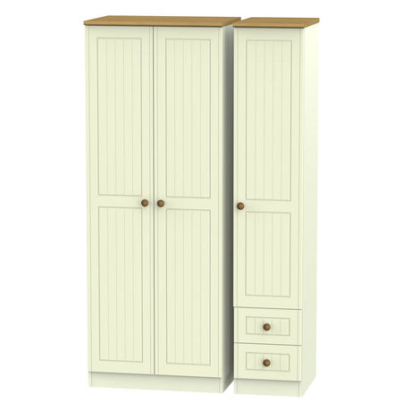 Welcome Furniture Wardrobe DefaultTitle Warwick Tall Triple Plain plus Drawer Wardrobe Cream and Oak WAR160
