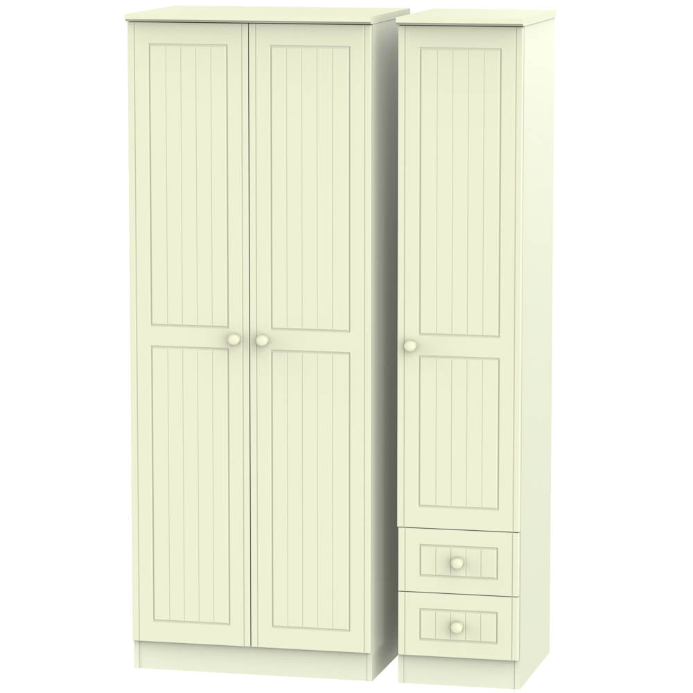 Welcome Furniture Wardrobe DefaultTitle Warwick Tall Triple Plain plus Drawer Wardrobe Cream WAR160