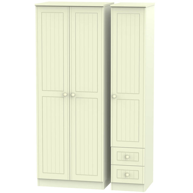 Welcome Furniture Wardrobe DefaultTitle Warwick Tall Triple Plain plus Drawer Wardrobe Cream WAR160
