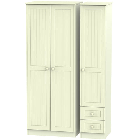 Welcome Furniture Wardrobe DefaultTitle Warwick Tall Triple Plain plus Drawer Wardrobe Cream WAR160