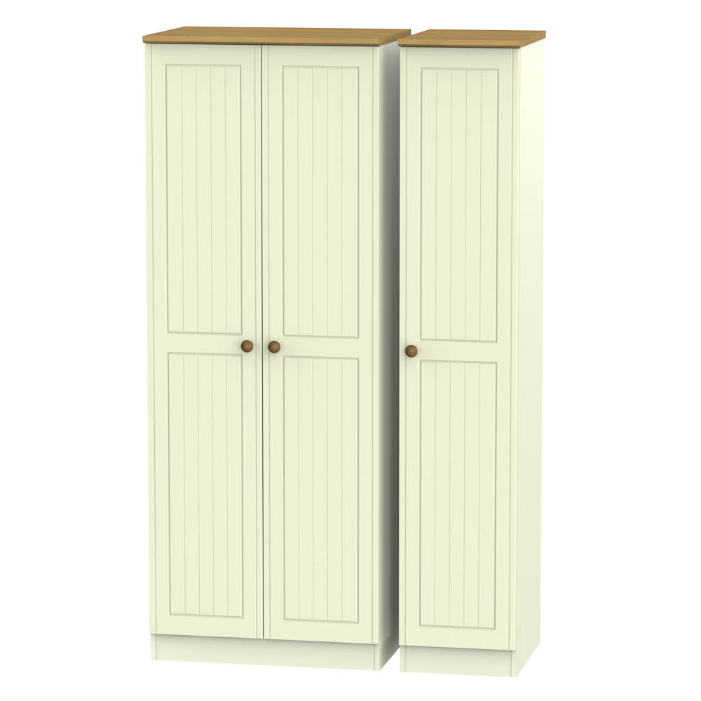 Welcome Furniture Wardrobe DefaultTitle Warwick Tall Triple Plain Wardrobe Cream and Oak WAR140