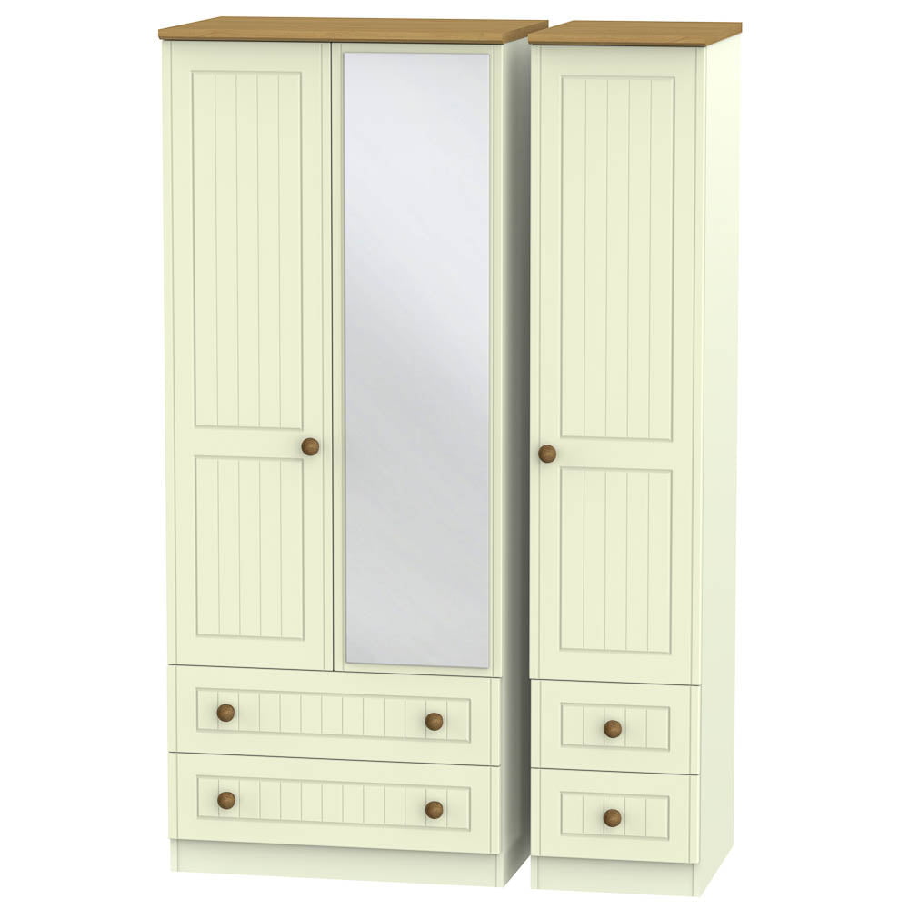 Welcome Furniture Wardrobe DefaultTitle Warwick Triple 2 Drawer Mirror & Drawer Wardrobe Cream and Oak WAR152