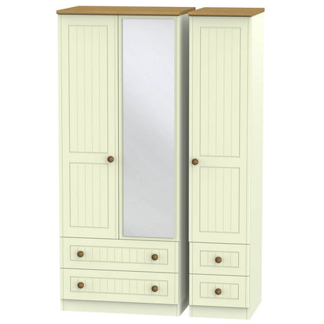 Welcome Furniture Wardrobe DefaultTitle Warwick Triple 2 Drawer Mirror & Drawer Wardrobe Cream and Oak WAR152