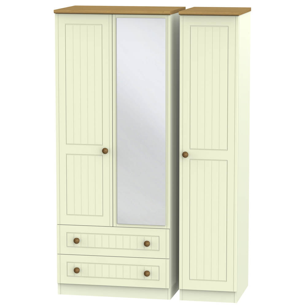 Welcome Furniture Wardrobe DefaultTitle Warwick Triple 2 Drawer Mirror Wardrobe Cream and Oak WAR132
