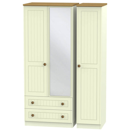 Welcome Furniture Wardrobe DefaultTitle Warwick Triple 2 Drawer Mirror Wardrobe Cream and Oak WAR132