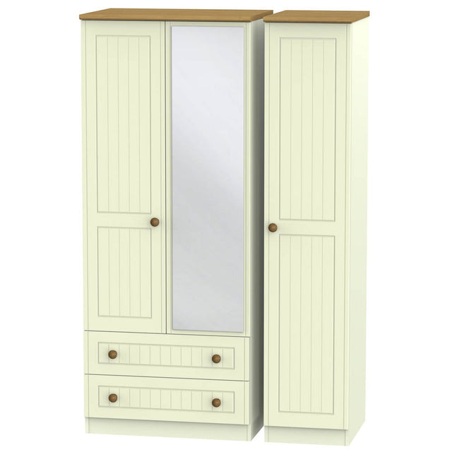 Welcome Furniture Wardrobe DefaultTitle Warwick Triple 2 Drawer Mirror Wardrobe Cream and Oak WAR132