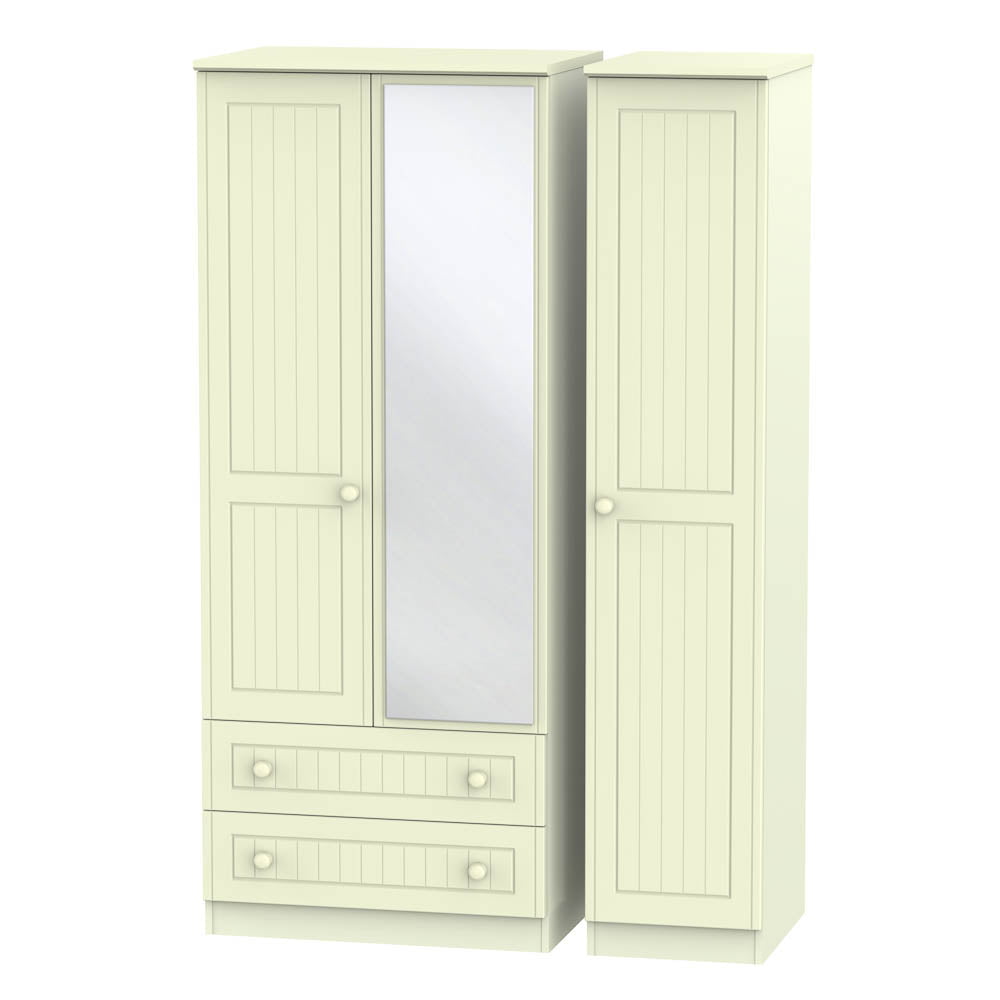 Welcome Furniture Wardrobe DefaultTitle Warwick Triple 2 Drawer Mirror Wardrobe Cream WAR132