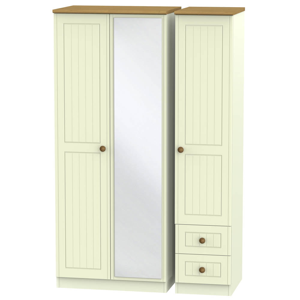 Welcome Furniture Wardrobe DefaultTitle Warwick Triple Mirror plus Drawer Wardrobe Cream and Oak WAR157