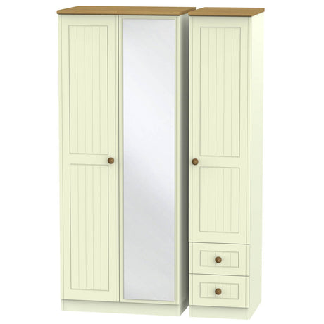 Welcome Furniture Wardrobe DefaultTitle Warwick Triple Mirror plus Drawer Wardrobe Cream and Oak WAR157