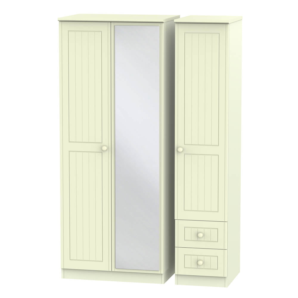 Welcome Furniture Wardrobe DefaultTitle Warwick Triple Mirror plus Drawer Wardrobe Cream WAR157