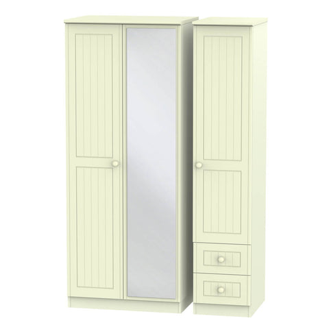 Welcome Furniture Wardrobe DefaultTitle Warwick Triple Mirror plus Drawer Wardrobe Cream WAR157