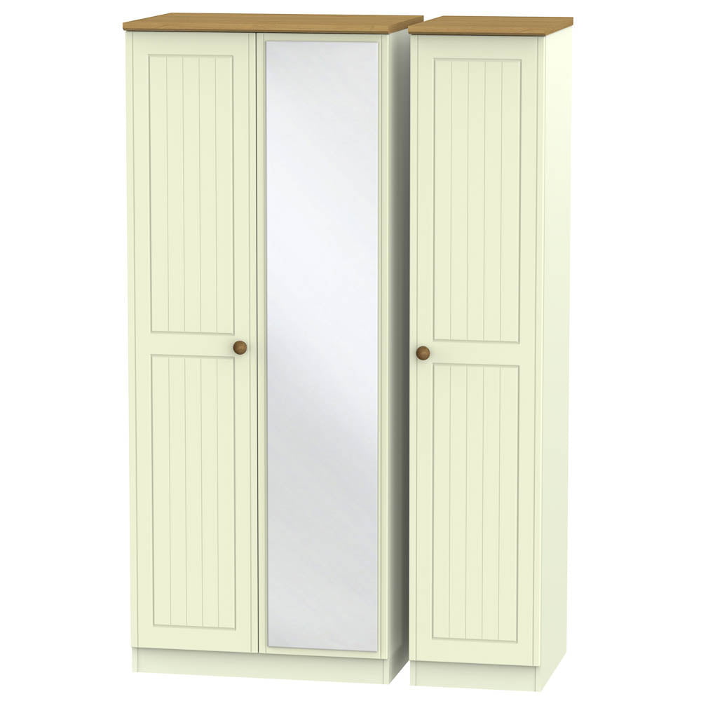 Welcome Furniture Wardrobe DefaultTitle Warwick Triple Mirror Wardrobe Cream and Oak WAR137