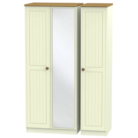 Welcome Furniture Wardrobe DefaultTitle Warwick Triple Mirror Wardrobe Cream and Oak WAR137