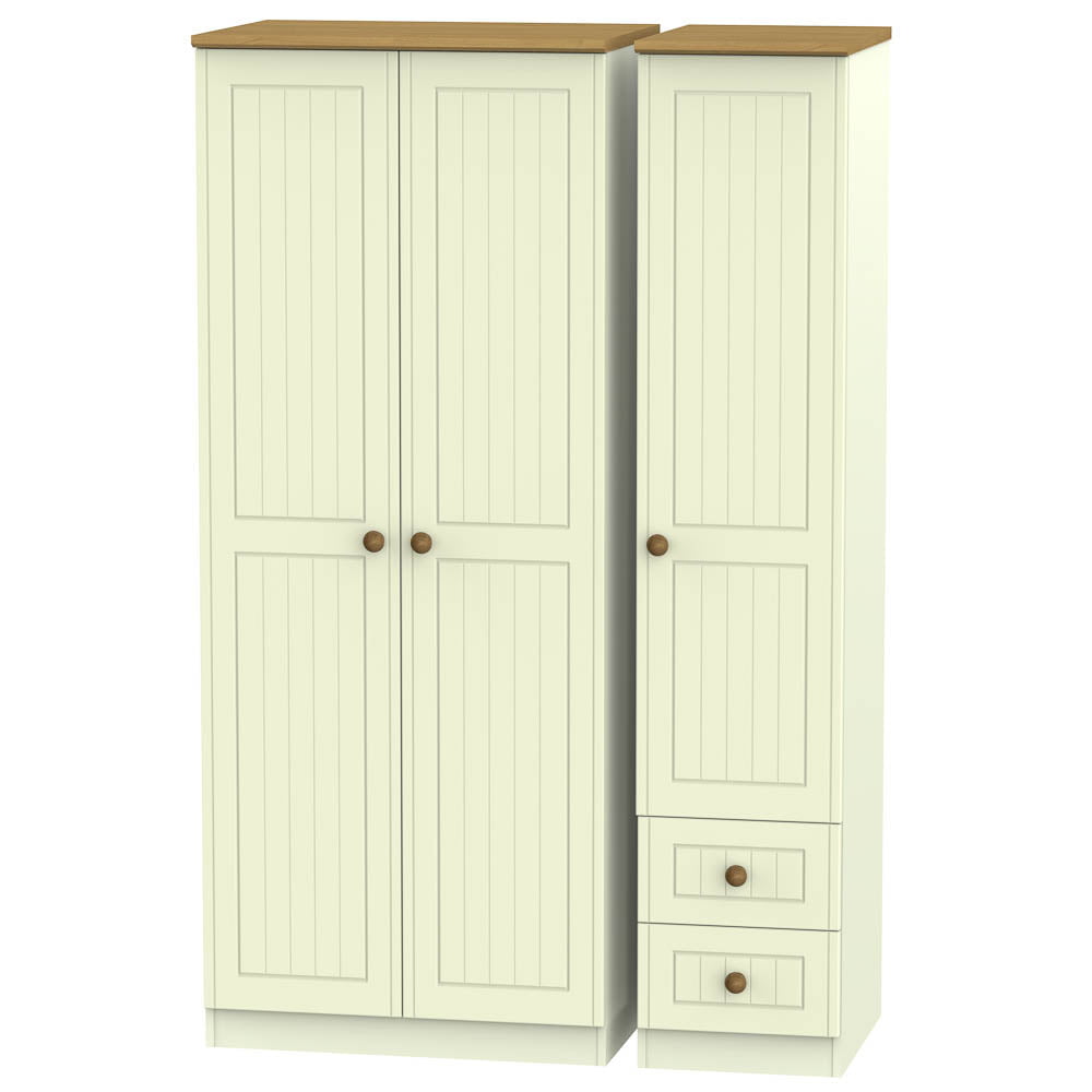 Welcome Furniture Wardrobe DefaultTitle Warwick Triple Plain plus Drawer Wardrobe Cream and Oak WAR150