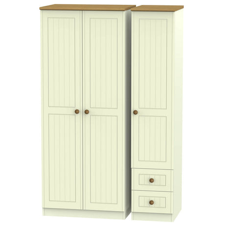 Welcome Furniture Wardrobe DefaultTitle Warwick Triple Plain plus Drawer Wardrobe Cream and Oak WAR150
