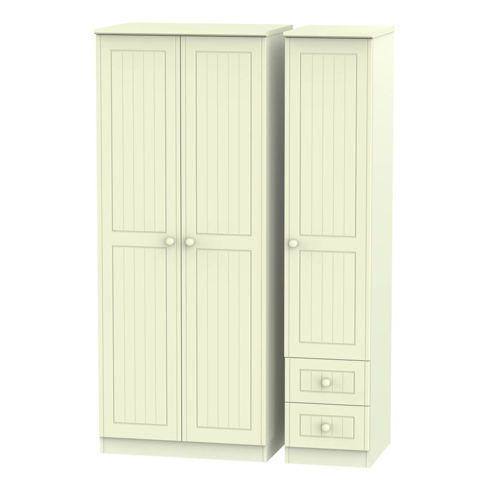 Welcome Furniture Wardrobe DefaultTitle Warwick Triple Plain plus Drawer Wardrobe Cream WAR150