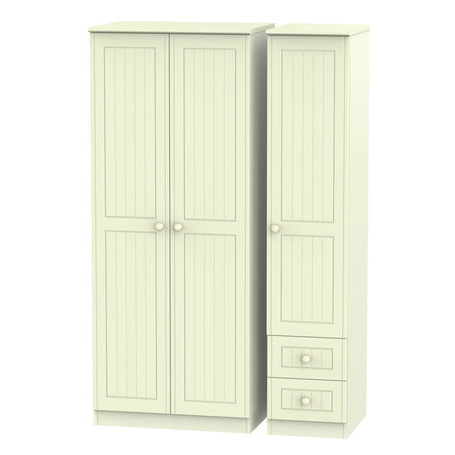 Welcome Furniture Wardrobe DefaultTitle Warwick Triple Plain plus Drawer Wardrobe Cream WAR150