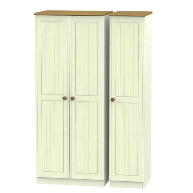 Welcome Furniture Wardrobe DefaultTitle Warwick Triple Plain Wardrobe Cream and Oak WAR130