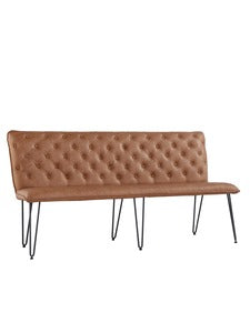 Tan Studded Back Bench 180cm with Hairpin Legs