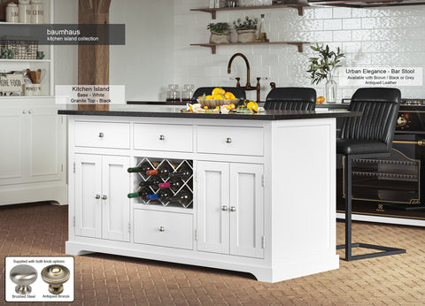 Baumhaus White Kitchen Island With Black Granite Worktop