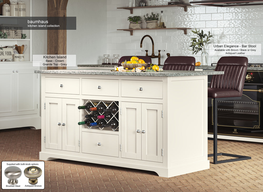 Baumhaus Cream Kitchen Island With Grey Granite Worktop