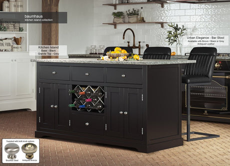 Baumhaus Kitchen Island Black Kitchen Island With Grey Granite Worktop