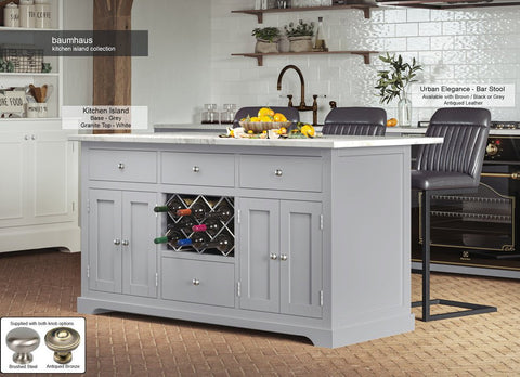 Baumhaus Grey Kitchen Island With White Marble Worktop