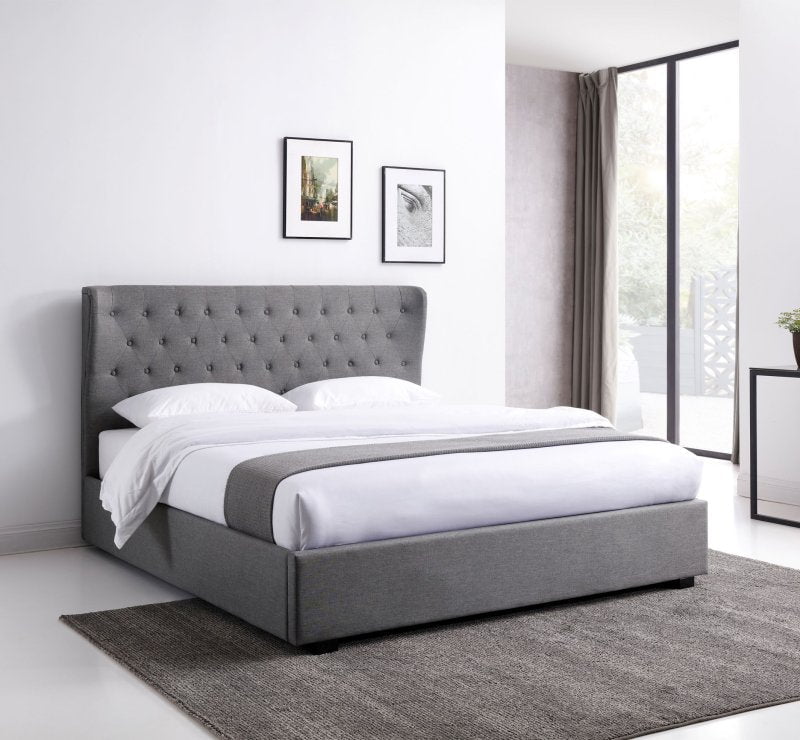 Kyoto Bed King Kensington Grey Ottoman Bed & Buttoned Headboard