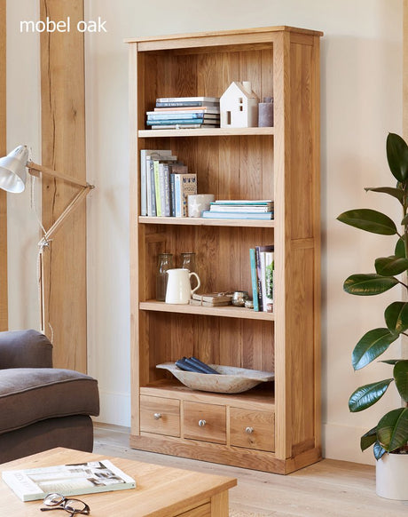 Baumhaus Bookcase Mobel Oak Large 3 Drawer Bookcase