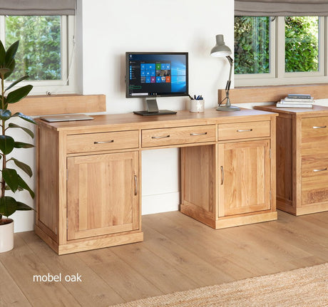 Baumhaus Desk Mobel Oak Large Hidden Office Twin Pedestal Desk