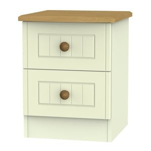 Welcome Furniture Bedside Table Warwick 2 Drawer Bedside Locker Cream and Oak WAR005