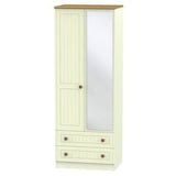 Welcome Furniture Wardrobe DefaultTitle Warwick Tall 2ft 6in 2 Drawer Mirror Wardrobe Cream and Oak WAR082