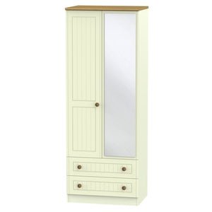 Welcome Furniture Wardrobe DefaultTitle Warwick Tall 2ft 6in 2 Drawer Mirror Wardrobe Cream and Oak WAR082