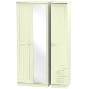 Welcome Furniture Wardrobe DefaultTitle Warwick Tall Triple Mirror plus Drawer Wardrobe Cream WAR167