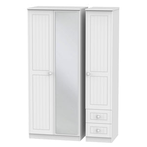 Welcome Furniture Wardrobe DefaultTitle Warwick Triple Mirror plus Drawer Wardrobe White WAR157
